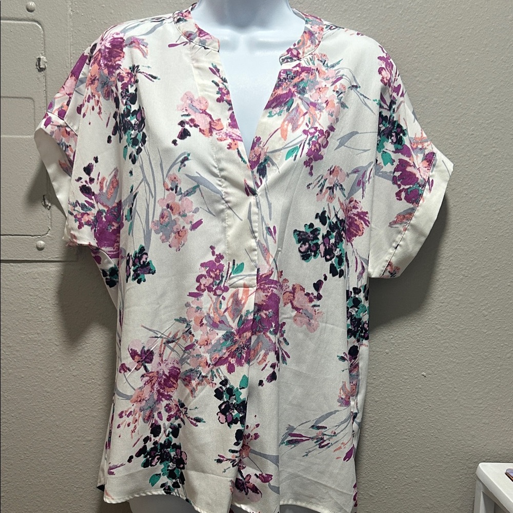 Amazon Essentials Women's Floral Blouse - Multicolor on White - Picture 1 of 8